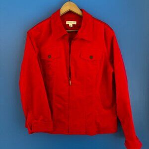 Coldwater Creek Soft Suede Denim Jacket RED Cotton Blend Womens Zip Front - M